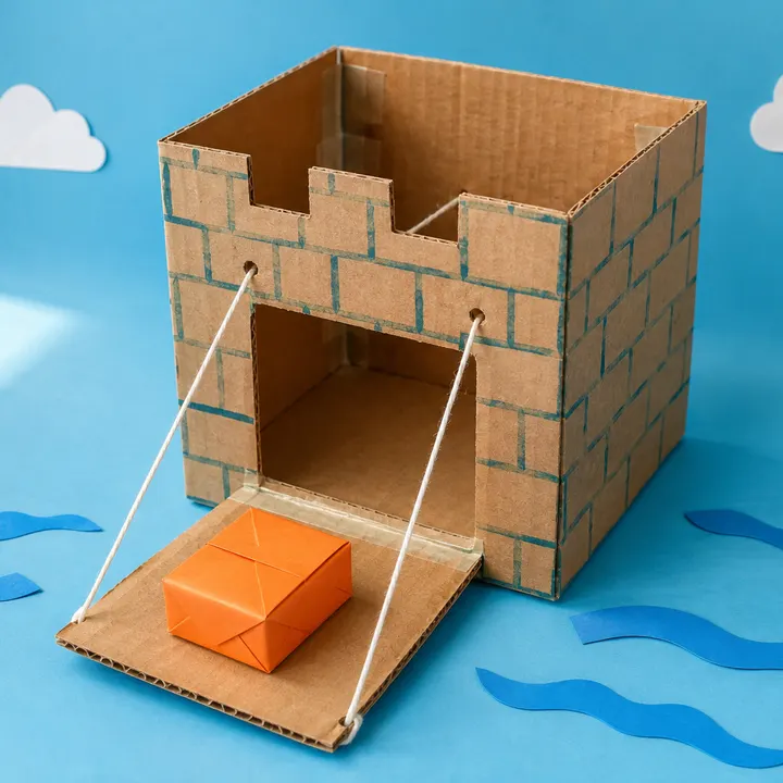 A sliding door opening on a cardboard front